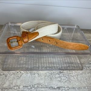 Vintage Liz Claiborne Tan Leather and Cream Braided Belt - Size S